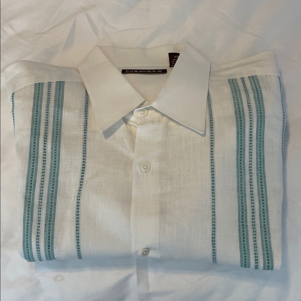 Cubavera White Shirt with Blue Stripes